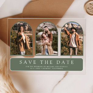 Invitations En Acrylique Arc vert sauge 3 Photo Mariage Enregistrer la date