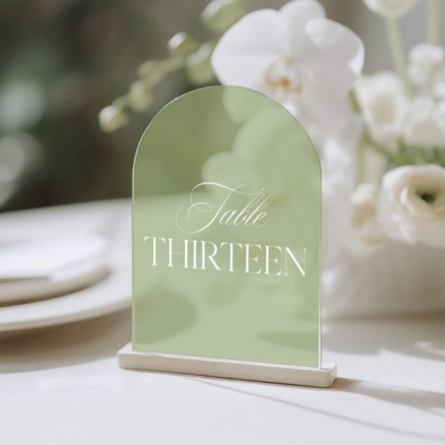 Invitations En Acrylique Arch Acrylic Green Wedding Table Thirteen Number (To find other table numbers in this series, visit the full collection page.)