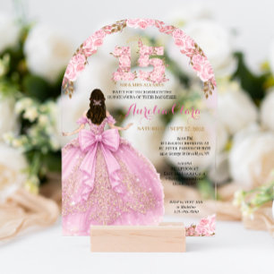 Invitations En Acrylique Arch de Quinceanera Coquette Princesse Rouge Flora