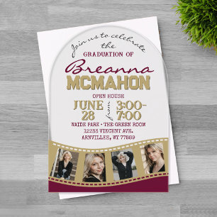 Invitations En Acrylique Arch Graduation Photo Filmstrip Bourgogne & Or