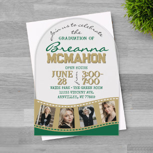 Invitations En Acrylique Arch Graduation Photo Filmstrip Vert & Or