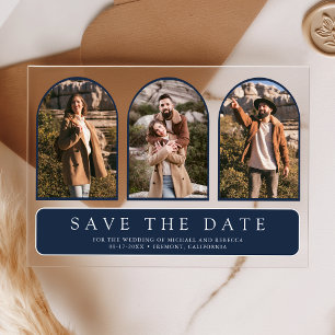 Invitations En Acrylique Arche Bleu Marine 3 Photo Mariage Enregistrez la D