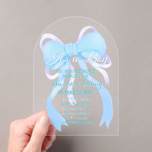 Invitations En Acrylique Arche de Baby Shower pour Garçon Ruban Bleu