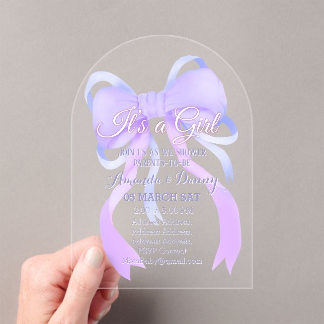 Invitations En Acrylique Arche de Baby Shower Ruban Violet (In situ (ordinateur de poche))