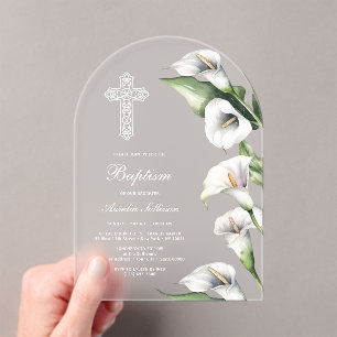 Invitations En Acrylique Arche de baptême aux délicats lys calla