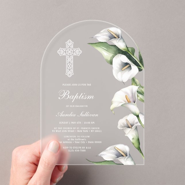 Invitations En Acrylique Arche de baptême aux délicats lys calla (In situ (ordinateur de poche))
