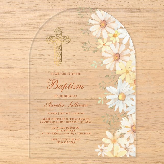 Invitations En Acrylique Arche de baptême de pâquerettes (Recto)
