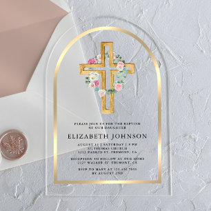 Invitations En Acrylique Arche de croix en bois de eucalyptus or floral Bap