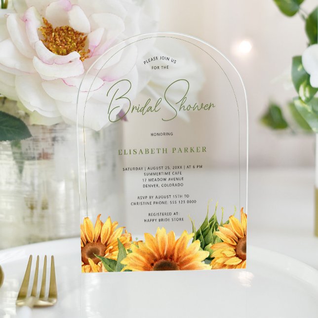 Invitations En Acrylique Arche de douche nuptiale de tournesol aquarelle mo (Créateur téléchargé)