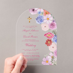 Invitations En Acrylique Arche de fleurs sauvages aquarelle Mariage religie