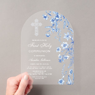 Invitations En Acrylique Arche de fleurs sauvages bleu français pour premiè