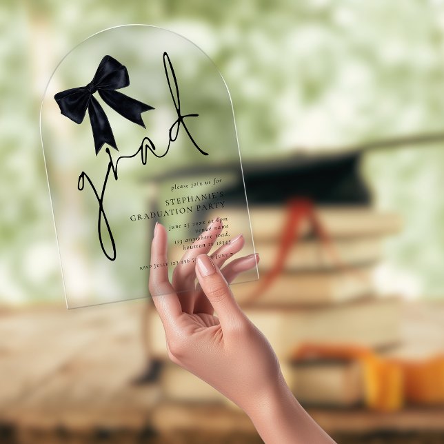 Invitations En Acrylique Arche de Graduation moderne de la Bow Noir Script (Créateur téléchargé)