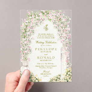 Invitations En Acrylique arche de jardin romantique français monogramme mar
