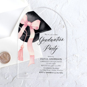 Invitations En Acrylique Arche de la casquette de graduation rose moderne