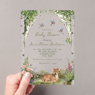Invitations En Acrylique Arche de la Forêt et Faon de Bain pour Bébé de Gen