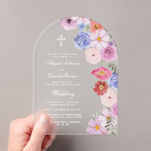 Invitations En Acrylique Arche de mariage aux fleurs sauvages aquarelle