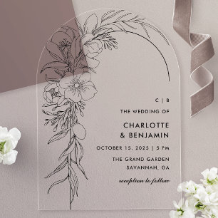 Invitations En Acrylique Arche de mariage avec bouquet floral noir