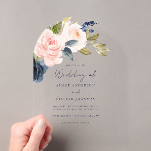Invitations En Acrylique Arche de mariage florale Navy Blush