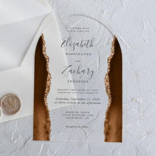 Invitations En Acrylique Arche de mariage moderne en agate marron doré