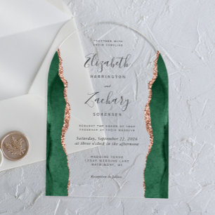 Invitations En Acrylique Arche de mariage moderne en agate verte émeraude e