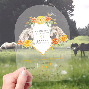 Invitations En Acrylique Arche de mariage monogramme avec chevaux gris et r