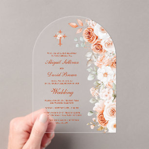 Invitations En Acrylique Arche de mariage religieux en roses de terre cuite
