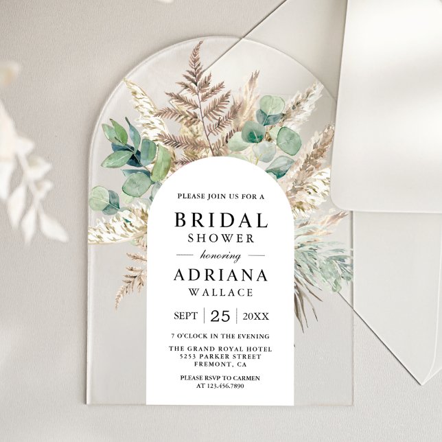 Invitations En Acrylique Arche de mariage rustique Pampas Eucalyptus (Créateur téléchargé)