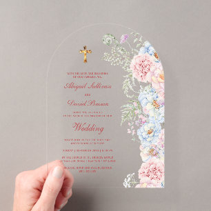 Invitations En Acrylique Arche de Pivoines Pastel pour Mariage Religieux