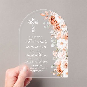 Invitations En Acrylique Arche de roses blanches en terre cuite pour la pre