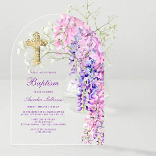 Invitations En Acrylique Arche de wisteria aquarelle baptême