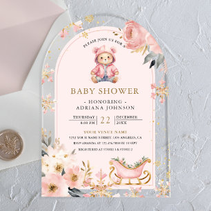Invitations En Acrylique Arche d'ours en peluche florale rose pour Baby Sho