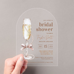 Invitations En Acrylique Arche Élégant Perles et Prosecco