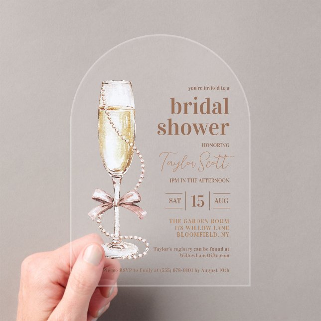 Invitations En Acrylique Arche Élégant Perles et Prosecco (In situ (ordinateur de poche))