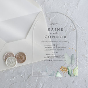 Invitations En Acrylique Arche en feuille d'or de verdure Airy Mariage élég