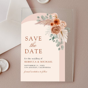 Invitations En Acrylique Arche Fleurie en Terre Cuite pour Mariage, Enregis