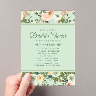 Invitations En Acrylique Arche florale aquarelle mariage rose menthe