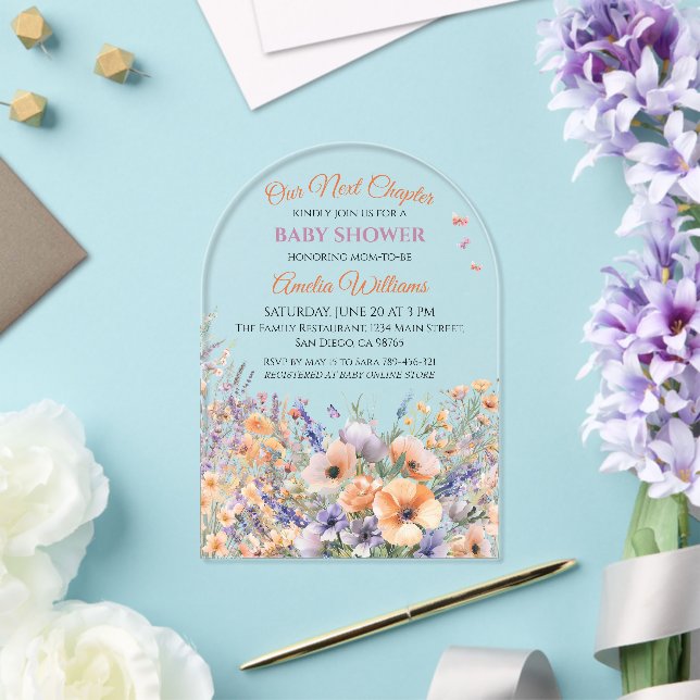 Invitations En Acrylique Arche Florale de Coucher de Soleil Vibrant pour Ba (Insitu (Mariage))