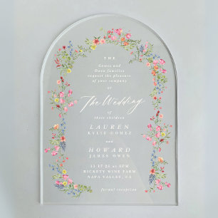 Invitations En Acrylique arche florale romantique et délicate pour mariage