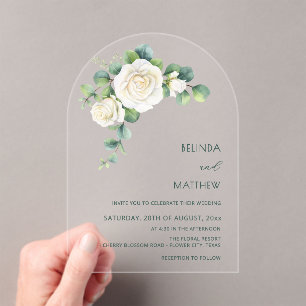 Invitations En Acrylique Arche Florale Roses Blanches Claire