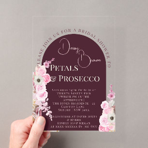 Invitations En Acrylique Arche florale rouge acajou pour douche de mariée e