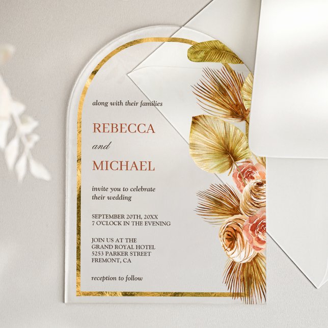 Invitations En Acrylique Arche Florale Terreuse Rustique Séchée Mariage Boh (Créateur téléchargé)