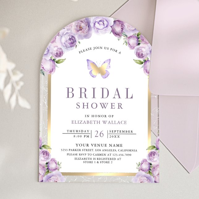 Invitations En Acrylique Arche florale violette Papillon Mariage (Créateur téléchargé)