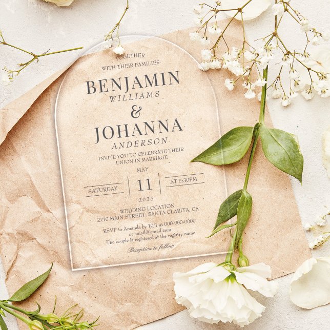 Invitations En Acrylique Arche Mariage Clair Élégante Classique (Classic Elegant Clear Wedding Arch Acrylic Invitations)