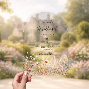 Invitations En Acrylique arche mariage fleur sauvage beige crème rose