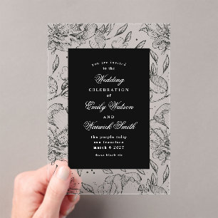 Invitations En Acrylique Arche Mariage florale noire