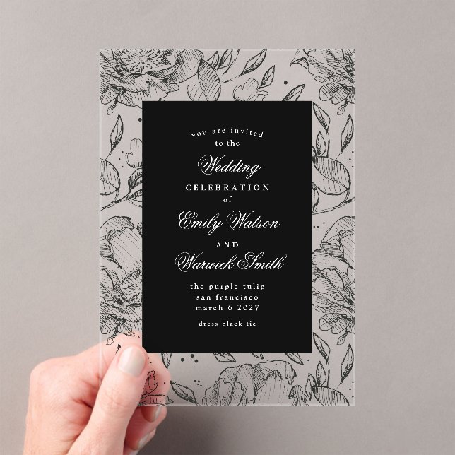 Invitations En Acrylique Arche Mariage florale noire (In situ (ordinateur de poche))