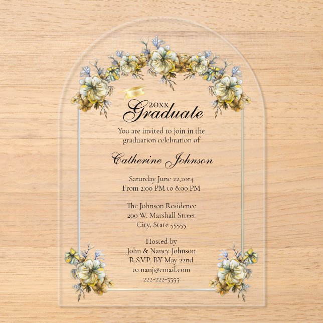Invitations En Acrylique Arched Floral Graduation (Recto)