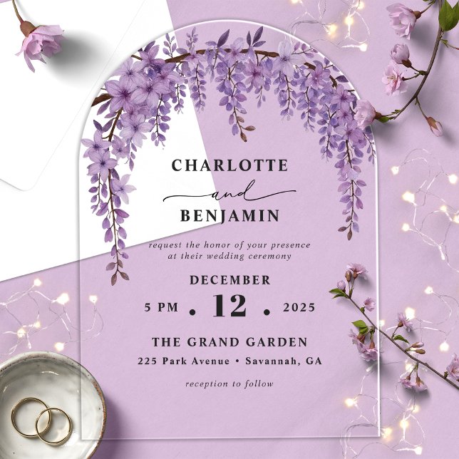 Invitations En Acrylique Arched Wisteria Branch Floral Garden Wedding (Créateur téléchargé)