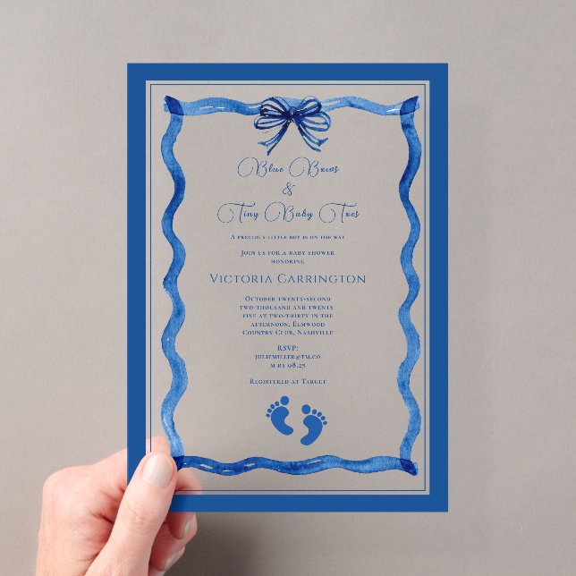 Invitations En Acrylique Arcs Bleus & Petits Orteils Élégante Fête de Bébé  (In situ (ordinateur de poche))