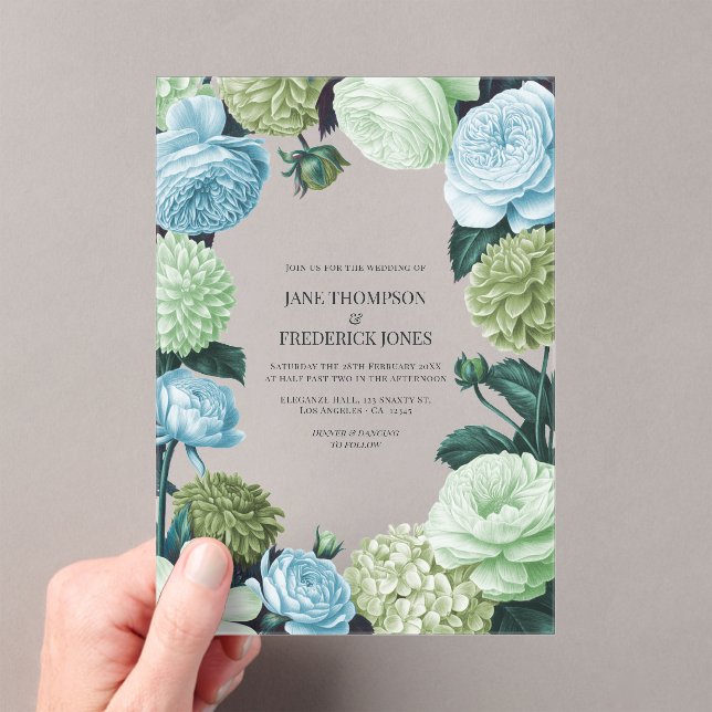 Invitations En Acrylique Arctic Blue, Frosted Pine & Cloud Moss Wedding (In situ (ordinateur de poche))